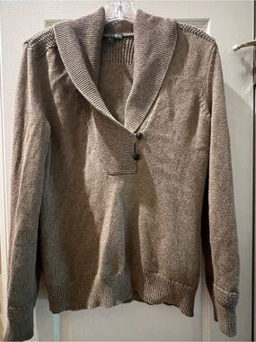 LRL Ralph Lauren green label shawl neck sweater, medium, olive green